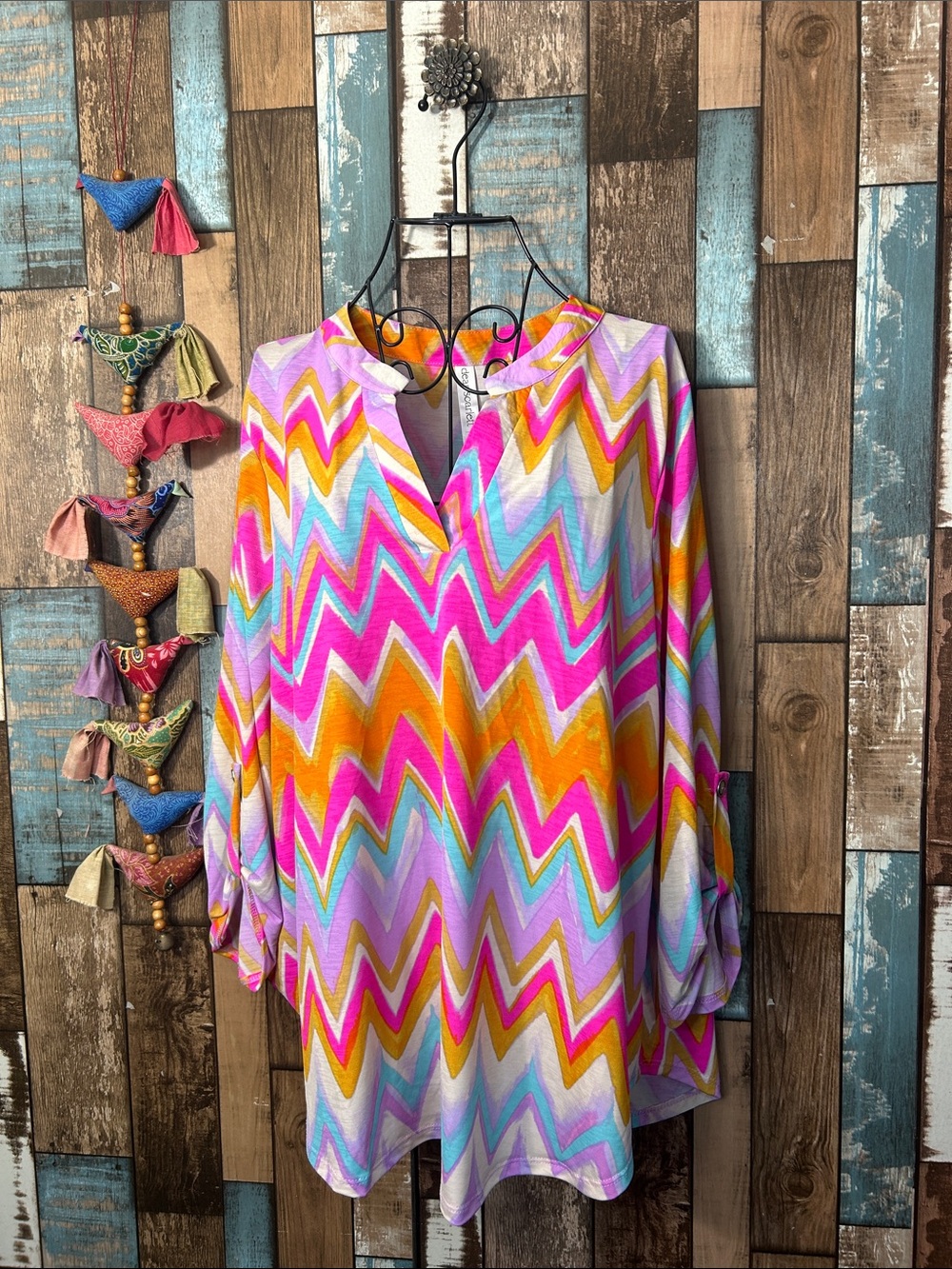 Dear Scarlett Chevron V-Neck Tunic vibrant happy colors